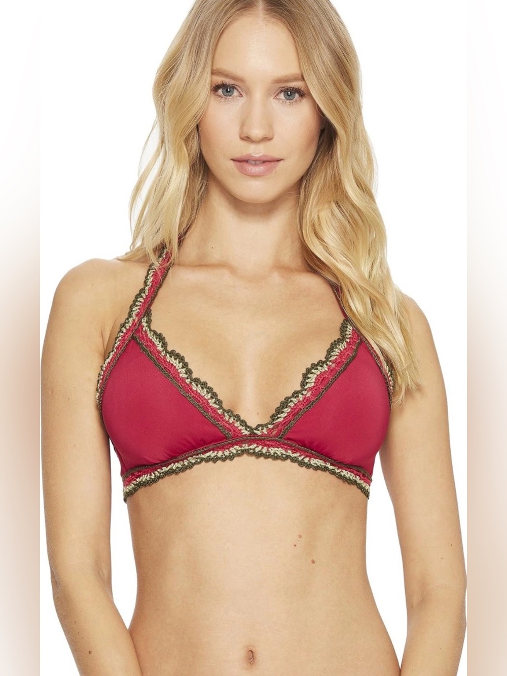 BECCA by Rebecca Virtue Pink Crochet Trim Triangle Bikini Top Medium NWT